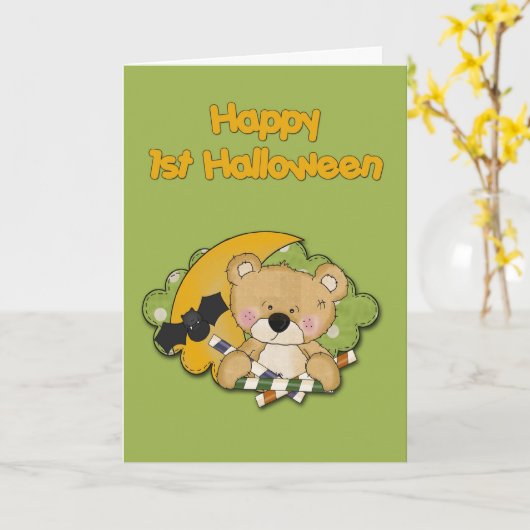 Eerste Beer Halloween Boy Kaart (Gele Bloem)
