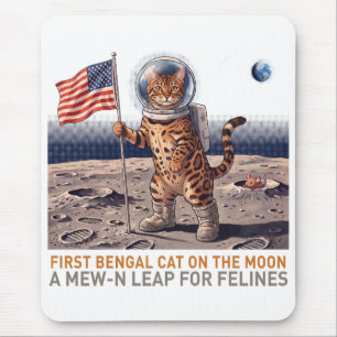 Eerste Bengaalse Kat op de Maan - Retro Ruimte Fel Muismat