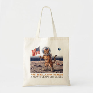 Eerste Bengaalse Kat op de Maan - Retro Ruimte Fel Tote Bag