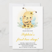 Eerste Bij-dag Bij Honing Bij 1e Verjaardagsuitnod Kaart (Voorkant)