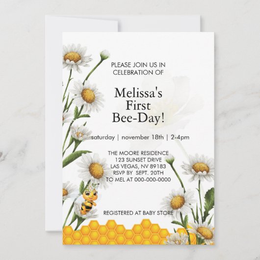 Eerste Bijendag Verjaardag Geel Bijenhoningraat Da Kaart (Voorkant)