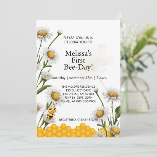 Eerste Bijendag Verjaardag Geel Bijenhoningraat Da Kaart (Staand voorkant)
