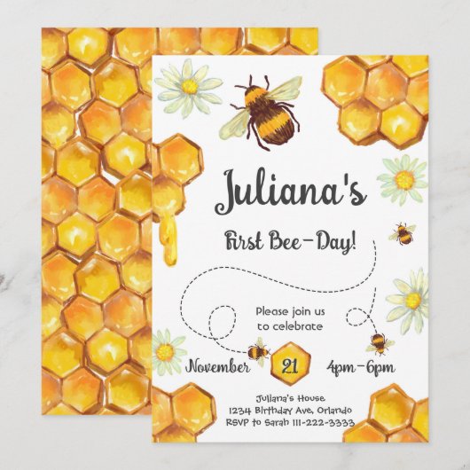 Eerste Bijendag Verjaardagsfeestuitnodiging Kaart (Voorkant / Achterkant)