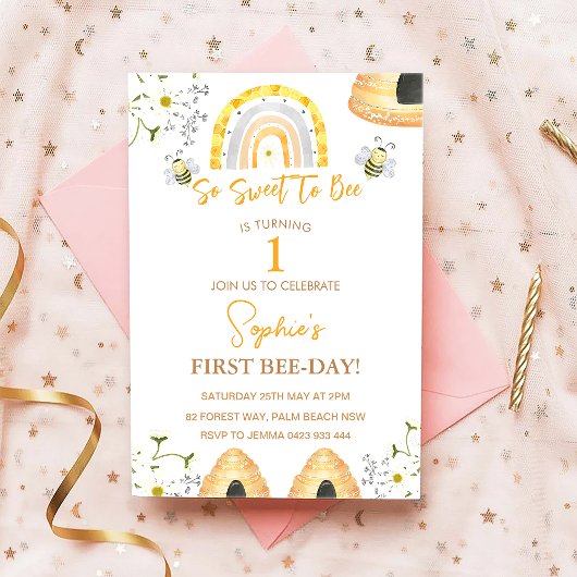 Eerste bijendag zo lief om jarig te zijn kaart