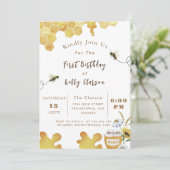 Eerste Bijenverjaardag Gele Bijen en Zonnebloem Kaart (Staand voorkant)