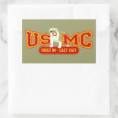 Eerste binnen, laatste uit rechthoekige sticker (Tas)