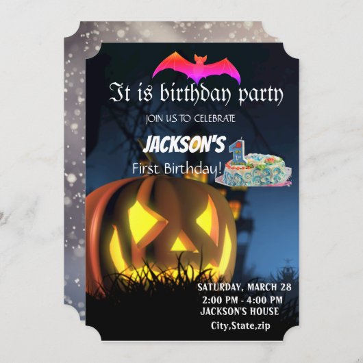 EERSTE BIRTHADAY-INVITATIE KAART (Voorkant / Achterkant)