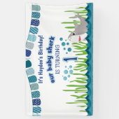 Eerste Birthday Blue Blauwgroen Shark Ocean Kind B Spandoek (Verticaal)
