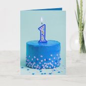 Eerste Birthday Blue Cake en Candle Kaart (Voorkant)