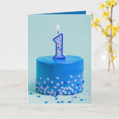 Eerste Birthday Blue Cake en Candle Kaart (Gele Bloem)