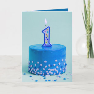 Eerste Birthday Blue Cake en Candle Kaart