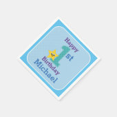 Eerste Birthday Boy, Blauw, Gele Ster met Naam Servet (Hoek)