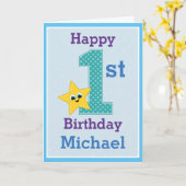 Eerste Birthday Boy, Blauw met Gele Ster Kaart (Gele Bloem)