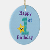 Eerste Birthday Boy, Blauw met Gele Ster Keramisch Ornament (Rechts)