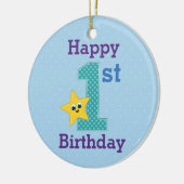 Eerste Birthday Boy, Blauw met Gele Ster Keramisch Ornament (Links)