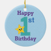 Eerste Birthday Boy, Blauw met Gele Ster Keramisch Ornament (Achterkant)