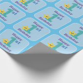 Eerste Birthday Boy, Blue Yellow Star Cadeaupapier (Hoek)