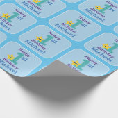 Eerste Birthday Boy, Blue Yellow Star met naam Cadeaupapier (Hoek)