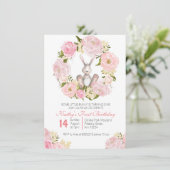 Eerste Birthday bunny girl Uitnodigingskaart Kaart (Staand voorkant)