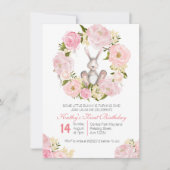 Eerste Birthday bunny girl Uitnodigingskaart Kaart (Voorkant)