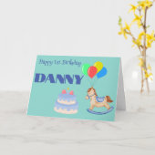 EERSTE BIRTHDAY CAKE EN ROCKING HORSE CUSTOM KAART (Gele Bloem)