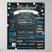 Eerste Birthday Chalkboard bord confetti blue Poster (Voorkant)