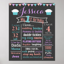 Eerste Birthday Chalkboard Cupcake Sign - Girl Poster