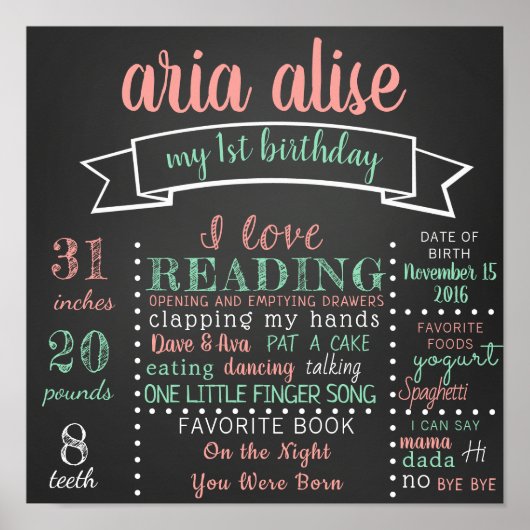 Eerste Birthday Chalkboard-Poster Poster (Voorkant)