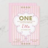 Eerste Birthday Gold en roze uitnodiging van de ge (Voorkant / Achterkant)