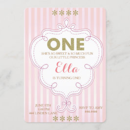 Eerste Birthday Gold en roze uitnodiging van de ge