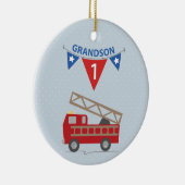 Eerste Birthday Grandson, Firetruck Keramisch Ornament (Rechts)