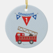 Eerste Birthday Grandson, Firetruck Keramisch Ornament (Voorkant)