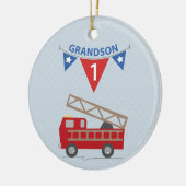 Eerste Birthday Grandson, Firetruck Keramisch Ornament (Links)