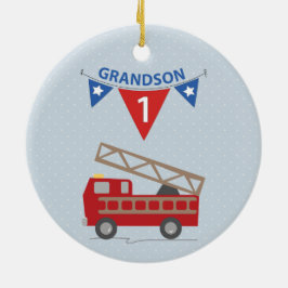 Eerste Birthday Grandson, Firetruck Keramisch Ornament