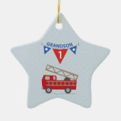 Eerste Birthday Grandson, Firetruck Keramisch Ornament (Voorkant)