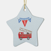 Eerste Birthday Grandson, Firetruck Keramisch Ornament (Links)