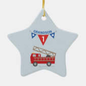 Eerste Birthday Grandson, Firetruck Keramisch Ornament (Achterkant)