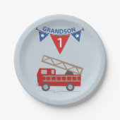 Eerste Birthday Grandson, Firetruck Papieren Bordje (Voorkant)