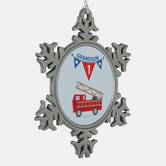 Eerste Birthday Grandson, Firetruck Tin Sneeuwvlok Ornament (Links)
