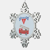 Eerste Birthday Grandson, Firetruck Tin Sneeuwvlok Ornament (Rechts)