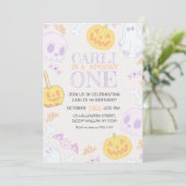 Eerste Birthday Halloween Party Invitation Kaart (Staand voorkant)