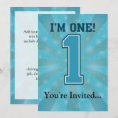 Eerste Birthday jongen, ik ben 1, Big Blue Number Kaart (Voorkant / Achterkant)