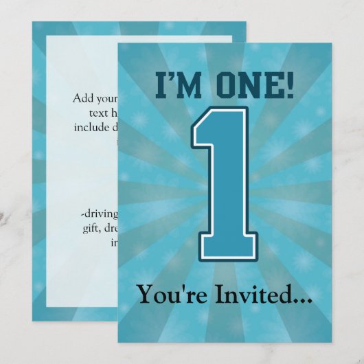 Eerste Birthday jongen, ik ben 1, Big Blue Number Kaart (Voorkant / Achterkant)