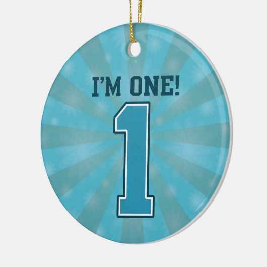 Eerste Birthday jongen, ik ben 1, Big Blue Number  Keramisch Ornament (Links)