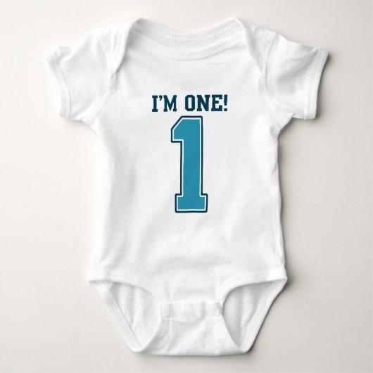 Eerste Birthday jongen, ik ben 1, Big Blue Number  Romper (Voorkant)