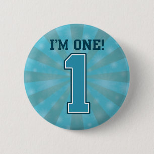 Eerste Birthday jongen, ik ben 1, Big Blue Number  Ronde Button 5,7 Cm