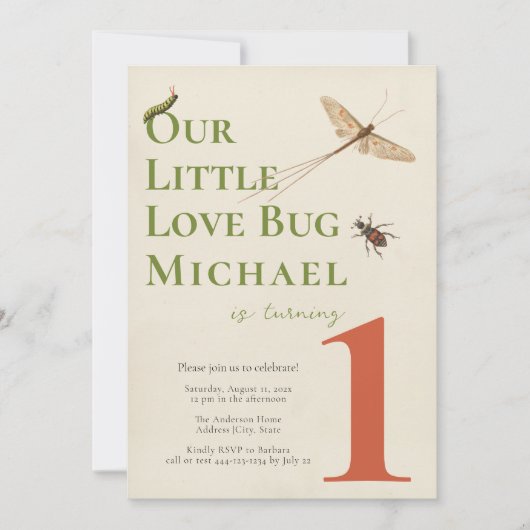 Eerste Birthday Little Love Bug Baby Uitnodiging (Voorkant)