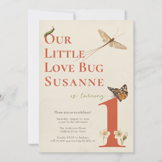 Eerste Birthday Little Love Bug Baby Uitnodiging (Voorkant)