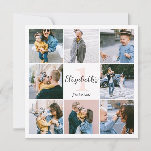Eerste Birthday Modern Foto Uitnodiging (Voorkant)