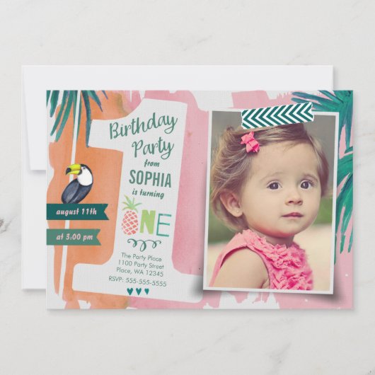 Eerste 'Birthday Party Tropic Oerwoud Invitation G Kaart (Voorkant)